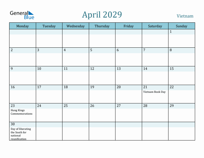 April 2029 Calendar with Holidays