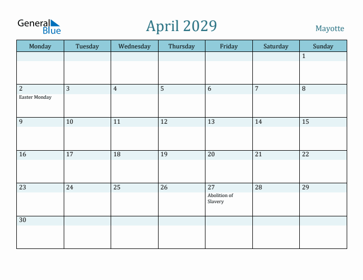 April 2029 Calendar with Holidays