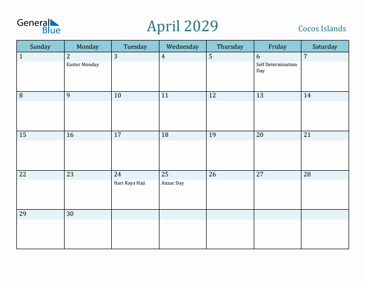 April 2029 Calendar with Holidays