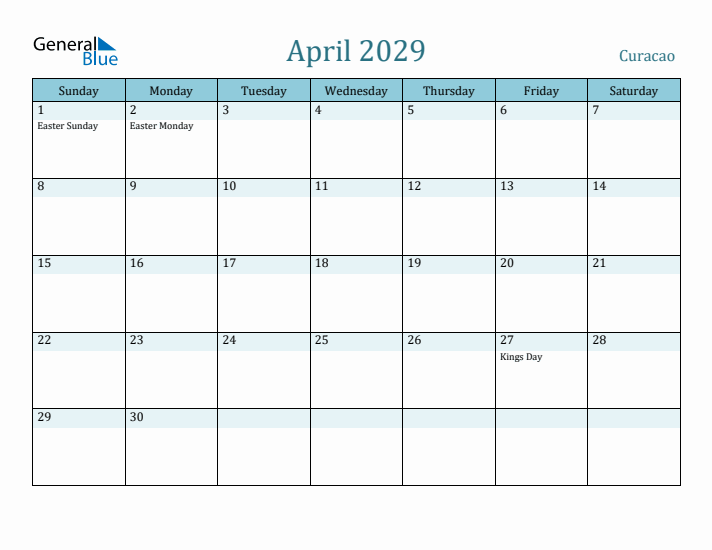 April 2029 Calendar with Holidays