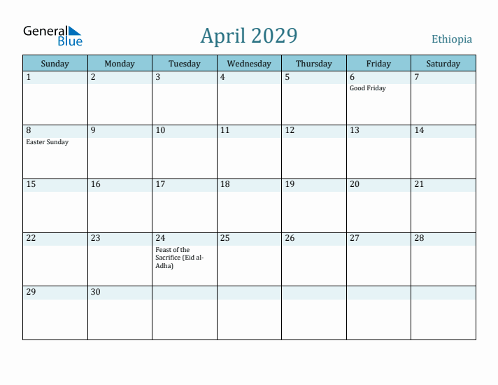 April 2029 Calendar with Holidays