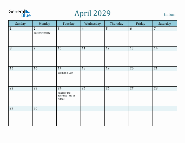 April 2029 Calendar with Holidays