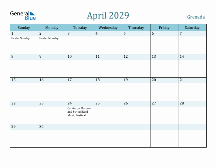 April 2029 Calendar with Holidays