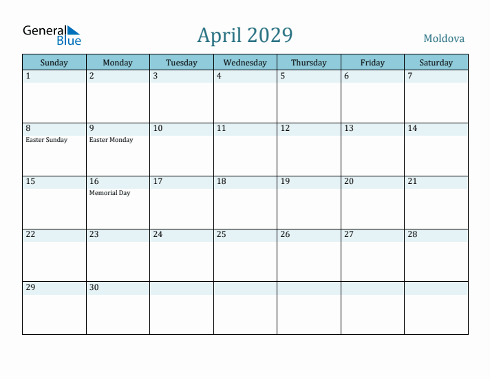 April 2029 Calendar with Holidays