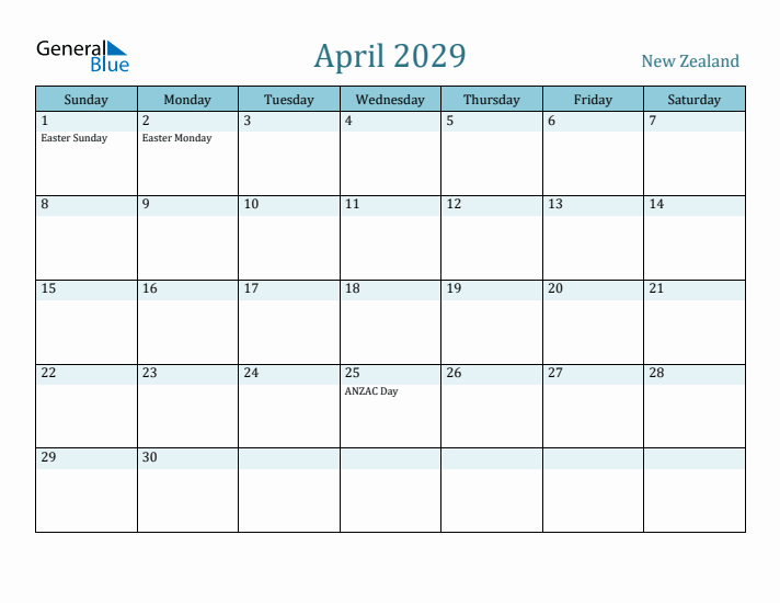 April 2029 Calendar with Holidays