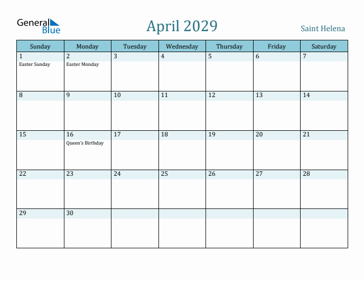 April 2029 Calendar with Holidays