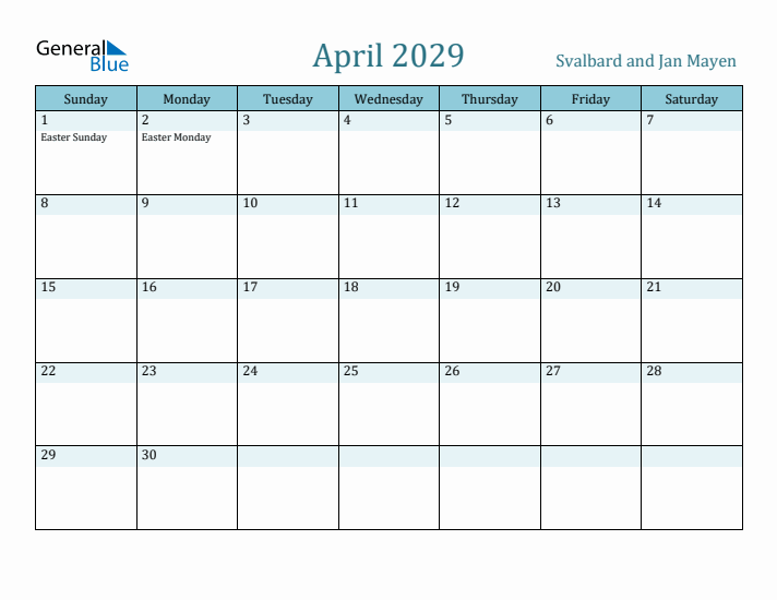 April 2029 Calendar with Holidays