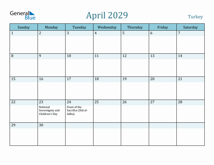 April 2029 Calendar with Holidays