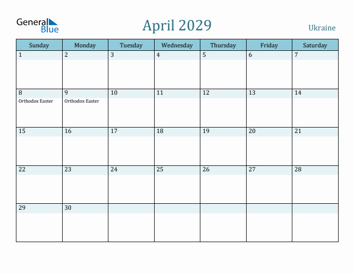 April 2029 Calendar with Holidays