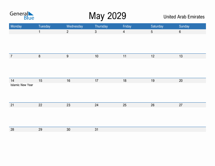 Fillable May 2029 Calendar