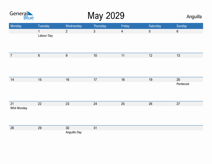 Fillable May 2029 Calendar