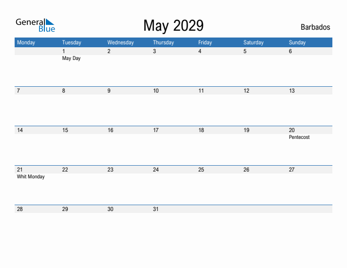 Fillable May 2029 Calendar