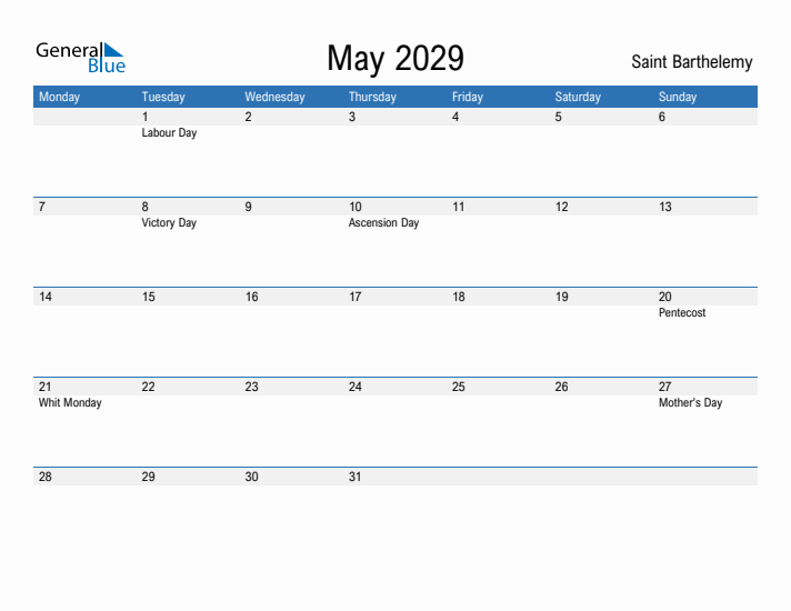 Fillable May 2029 Calendar