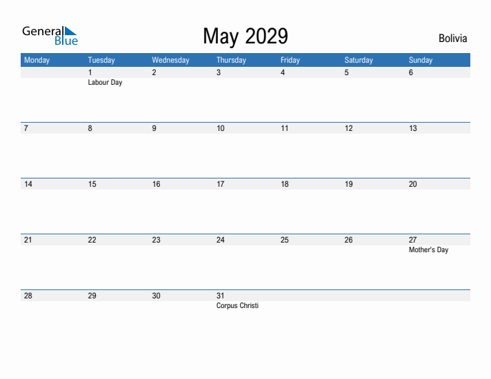 Fillable May 2029 Calendar