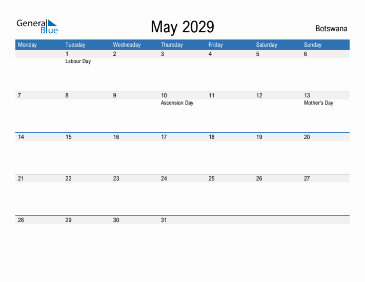 Fillable May 2029 Calendar