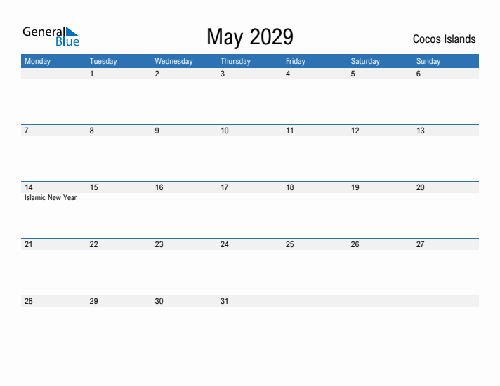 Fillable May 2029 Calendar