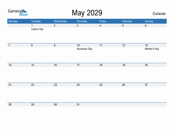 Fillable May 2029 Calendar