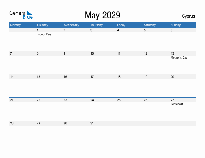 Fillable May 2029 Calendar