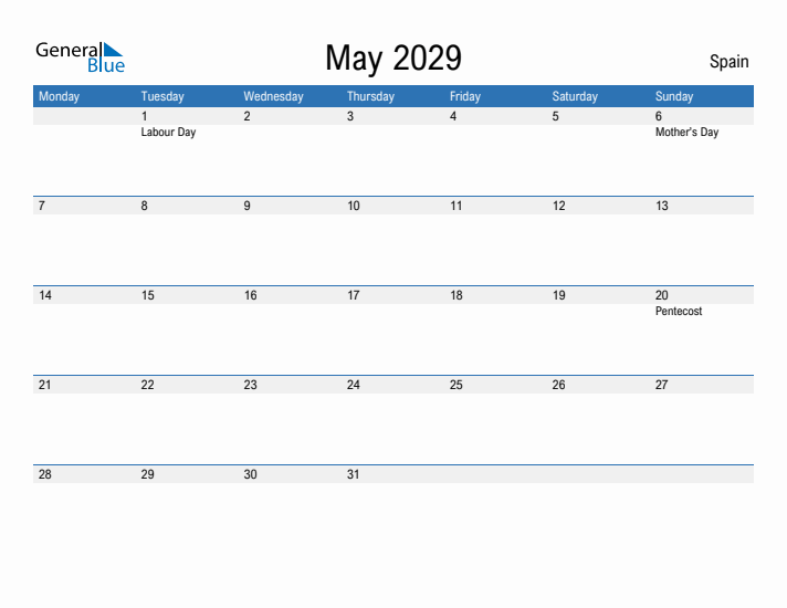 Fillable May 2029 Calendar