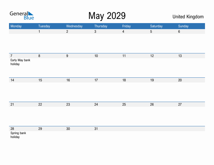 Fillable May 2029 Calendar