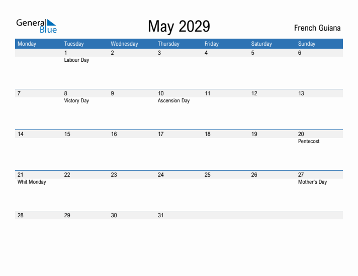 Fillable May 2029 Calendar