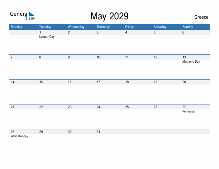 Fillable May 2029 Calendar