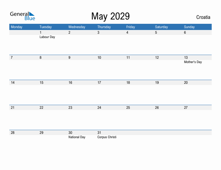 Fillable May 2029 Calendar