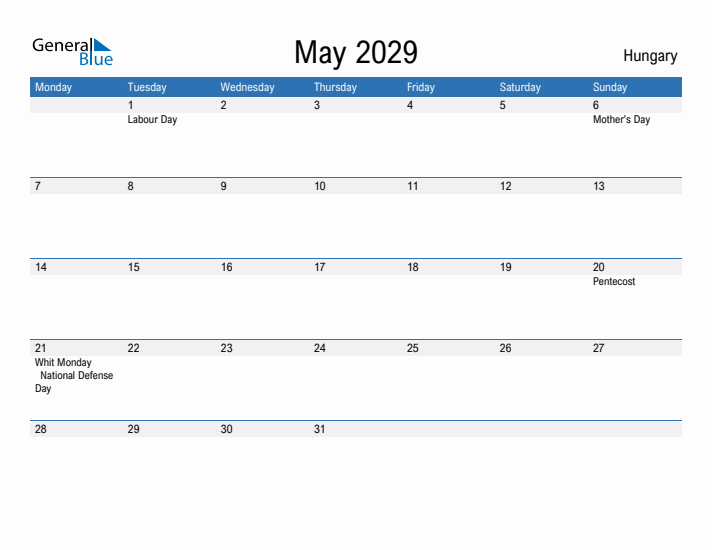 Fillable May 2029 Calendar