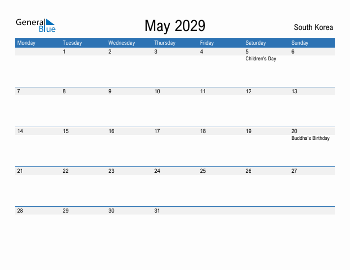 Fillable May 2029 Calendar