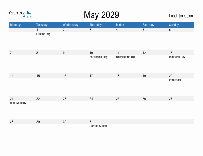 Fillable May 2029 Calendar