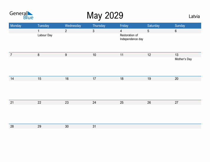 Fillable May 2029 Calendar