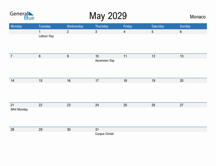 Fillable May 2029 Calendar