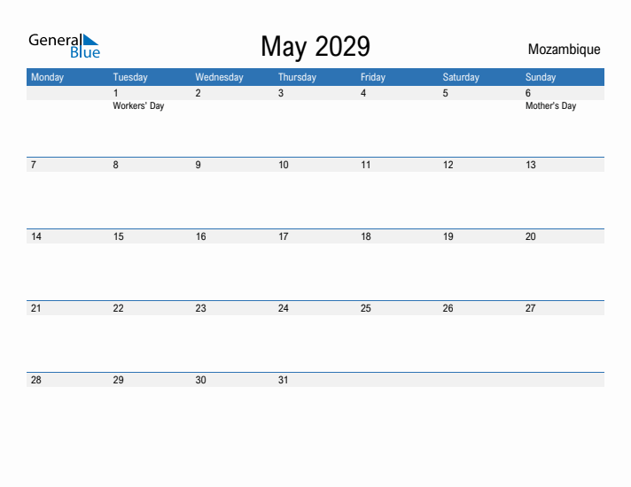 Fillable May 2029 Calendar