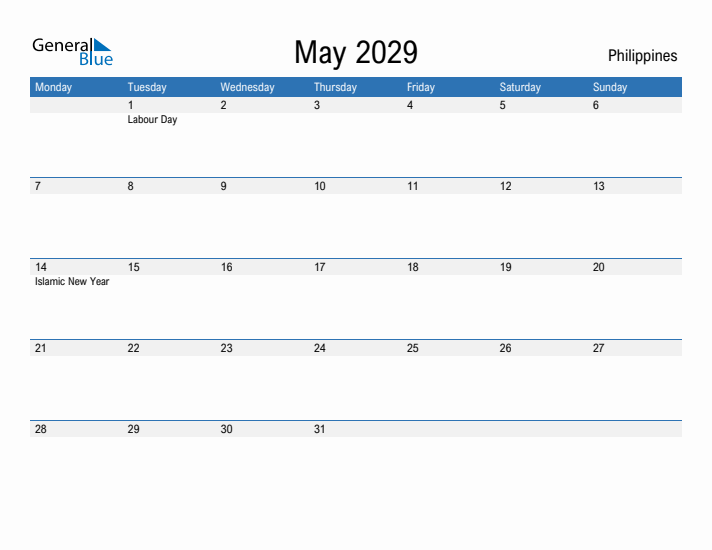 Fillable May 2029 Calendar