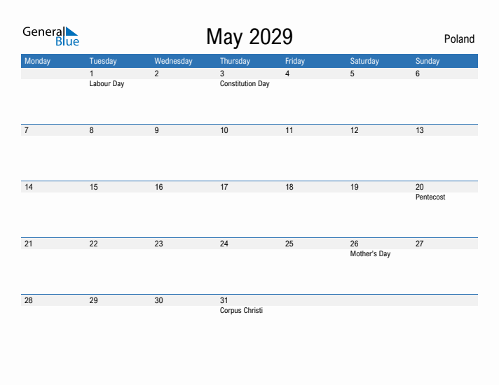 Fillable May 2029 Calendar