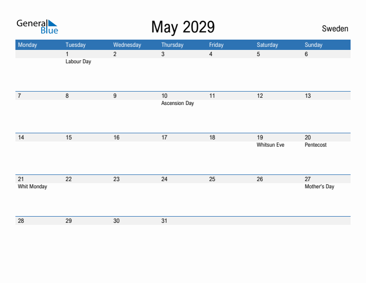 Fillable May 2029 Calendar