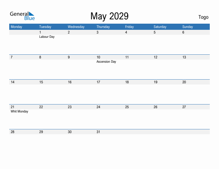 Fillable May 2029 Calendar