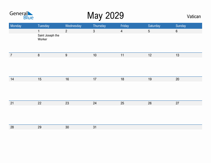 Fillable May 2029 Calendar