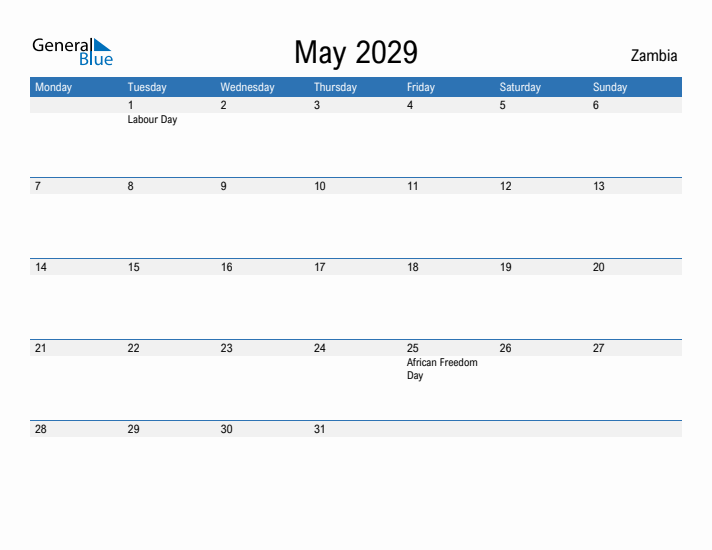 Fillable May 2029 Calendar