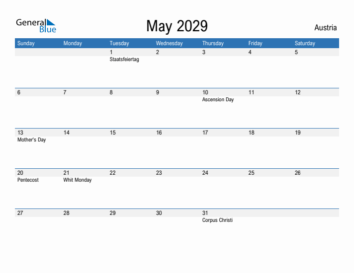 Fillable May 2029 Calendar