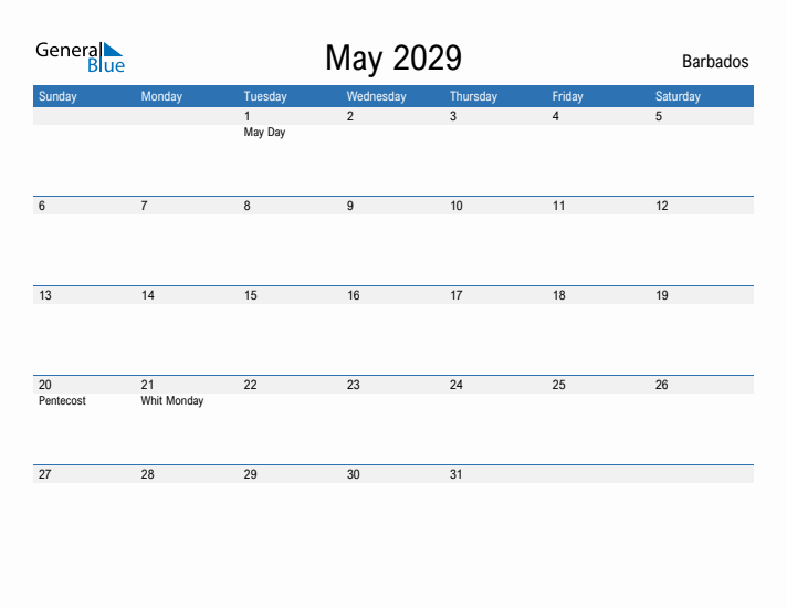 Fillable May 2029 Calendar