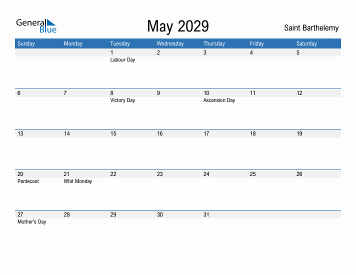 Fillable May 2029 Calendar