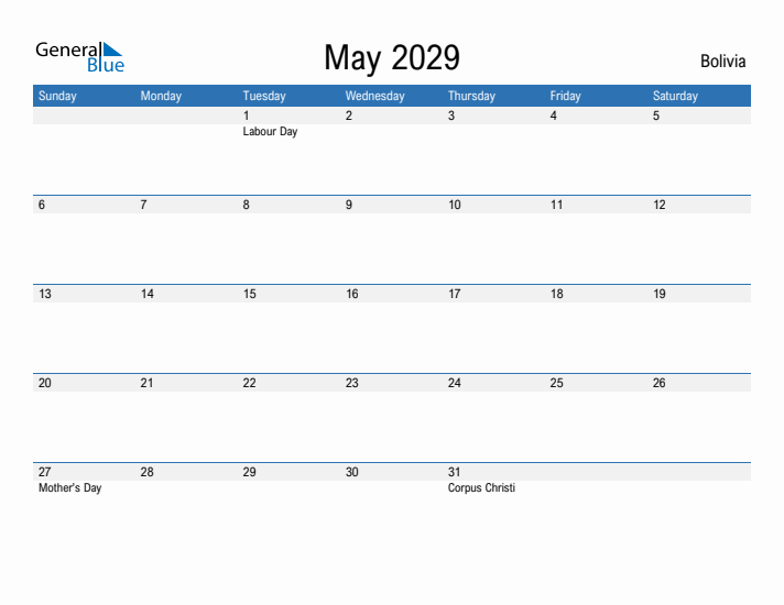 Fillable May 2029 Calendar