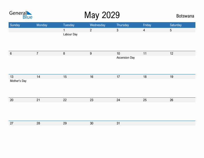 Fillable May 2029 Calendar