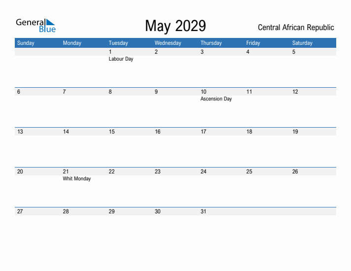 Fillable May 2029 Calendar