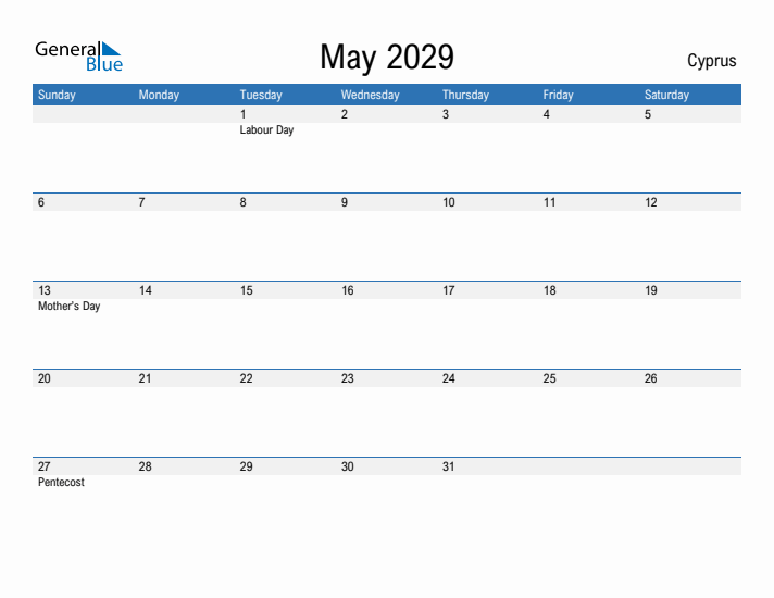 Fillable May 2029 Calendar