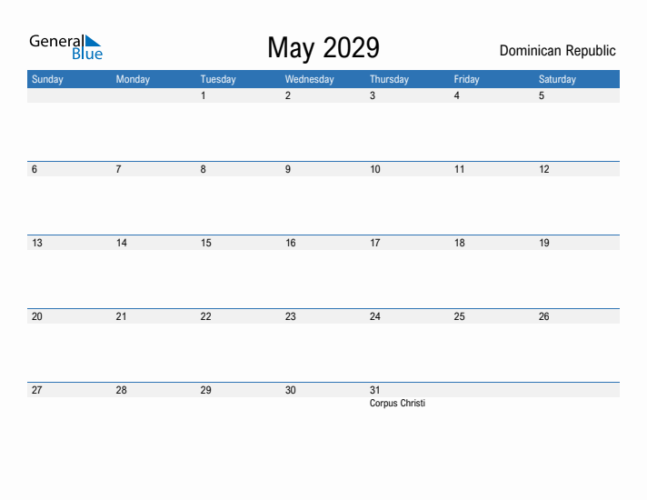 Fillable May 2029 Calendar