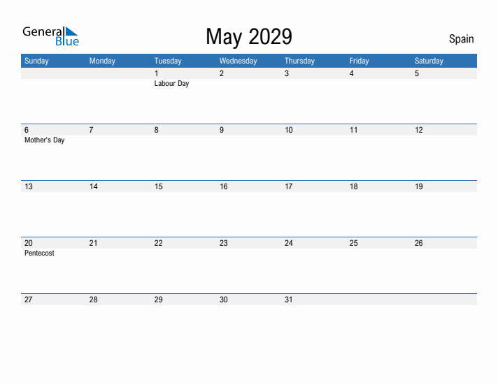 Fillable May 2029 Calendar