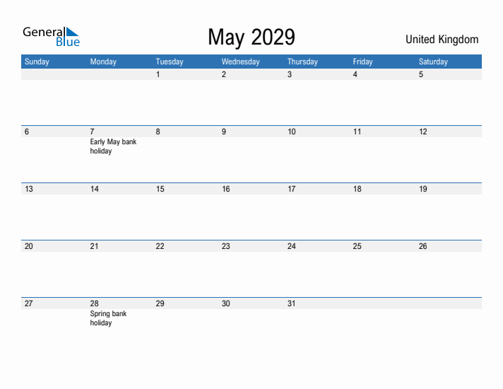 Fillable May 2029 Calendar