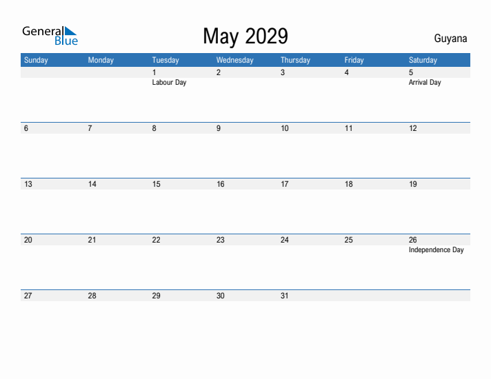 Fillable May 2029 Calendar